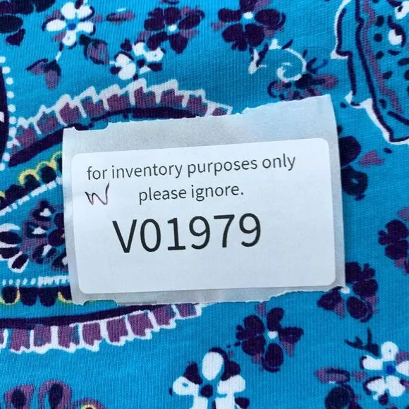 Woman Within Knit Top Women's 22/24 Short Sleeve Blue Paisley Crew Neck Cotton - Picture 9 of 9